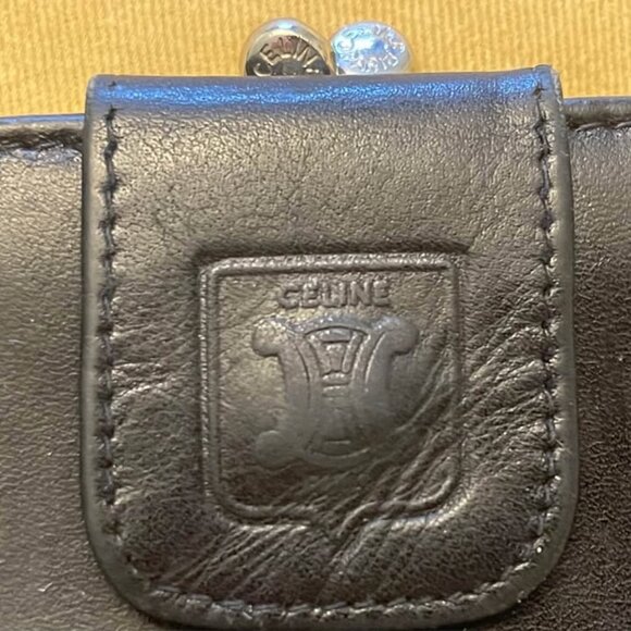 Vintage CÉLINE Wallet Women Black Bi-Fold Kiss Lock in Leather - Picture 6 of 8